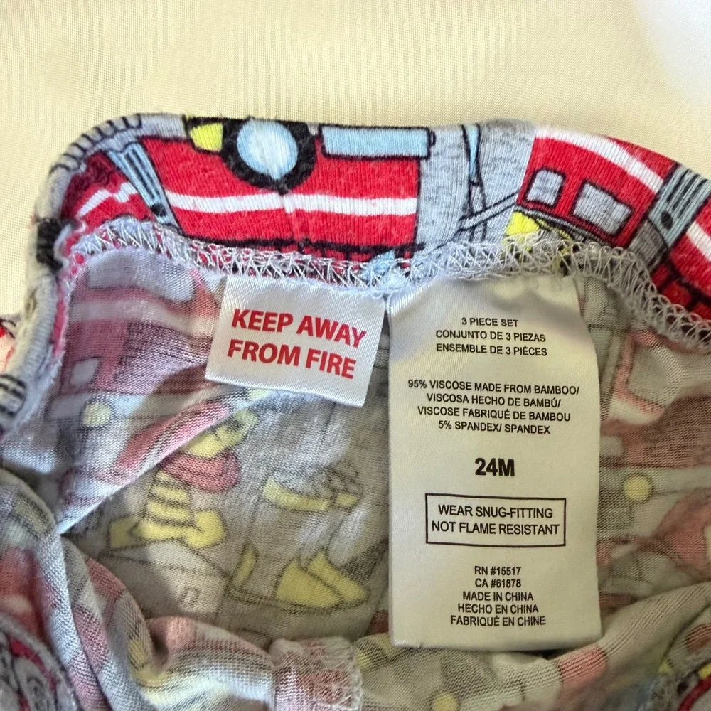 Mick Mack LTD Kids 24M Bamboo Viscose Fire Truck Pajama Set Gray Red 2 Piece